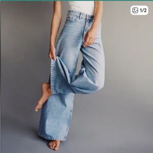 NWT. Zara Mid Sky Blue Wide Leg Jeans EUR 36 / US 4. High Rise.